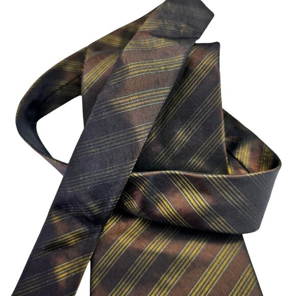 Brandini le Collezioni Silk Suit Tie Brown Angular Stripe Gold Blue/Gray Men 4" - Picture 1 of 5